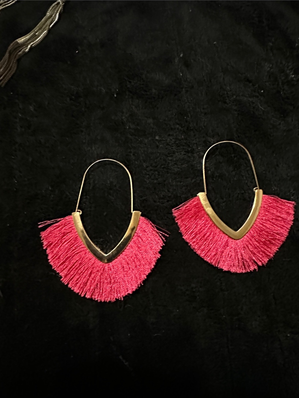 Gold-Tone Hoop Earrings with Pink Fringe